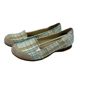 Mudd Women's Preform Plaid Flats Green Blue Slip On Size 10M NEW